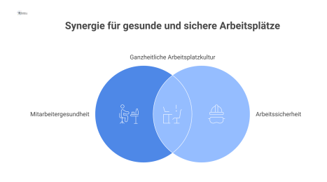 Infografik zu Arbeitszeit und Ergonomie mit Piktogrammen für einen 8-Stunden-Tag, Pausen, ergonomisches Sitzen und korrektes Heben.