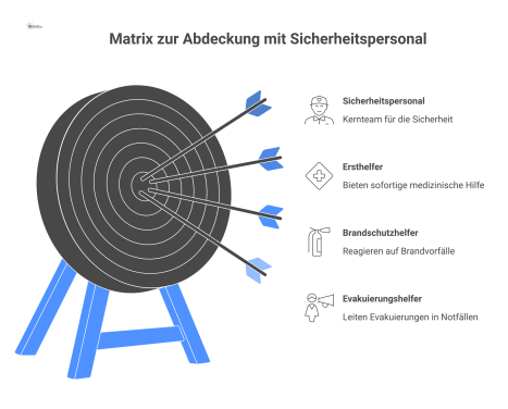 Matrix-Diagramm, das die Abdeckung mit Ersthelfern und Brandschutzhelfern pro Bereich und Schicht im Vergleich zu den gesetzlichen Soll-Vorgaben visualisiert.