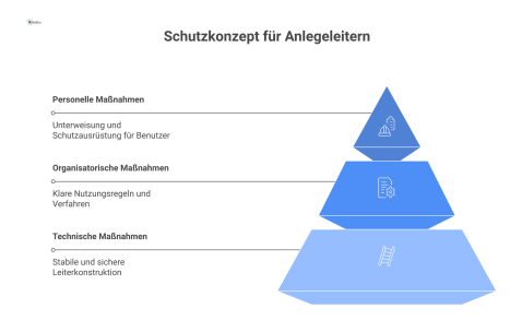 Infografik des TOP-Prinzips als Pyramide für Anlegeleitern: Die Ebenen zeigen technische, organisatorische und personenbezogene Schutzmaßnahmen zur Arbeitssicherheit.