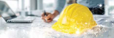 Facility-Management Arbeitsschutz mit Schutzhelm, Handschuhen und Sicherheits-Symbolen